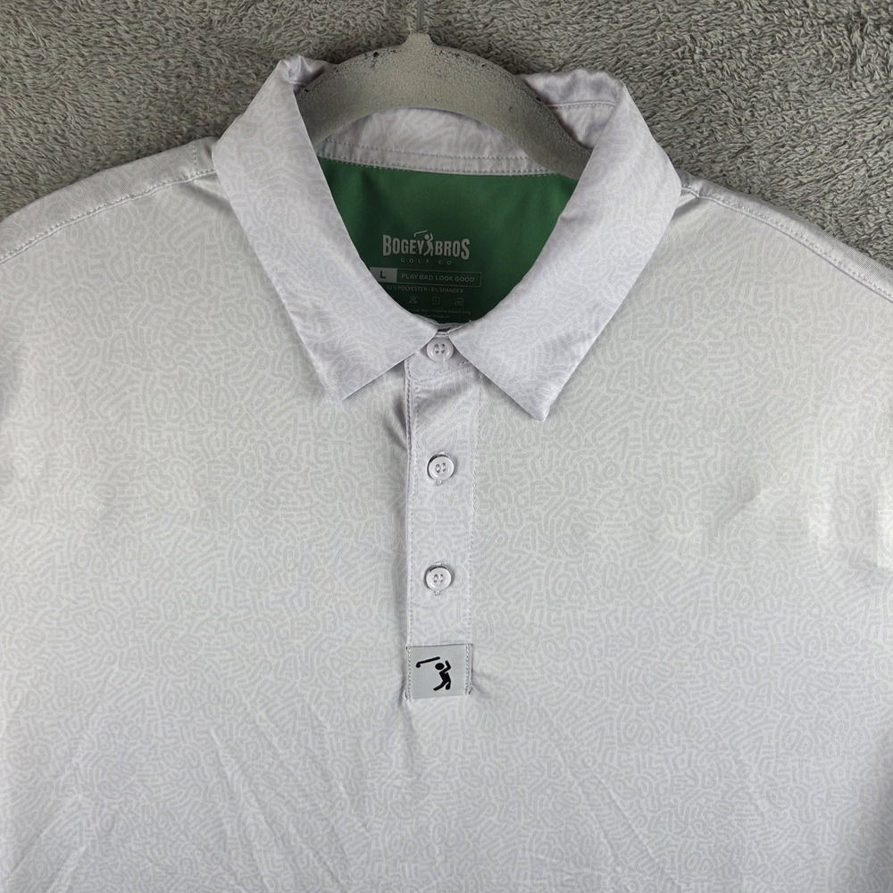 Bogey Bros Dipsy Doodle Polo Shirt Mens Large White SFW Geometric Golf AOP